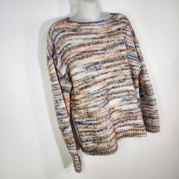 LOFT Sweater Womens Medium Space Dye Pullover Knit Wool Blend Ballet Neck Orange - Picture 4 of 9